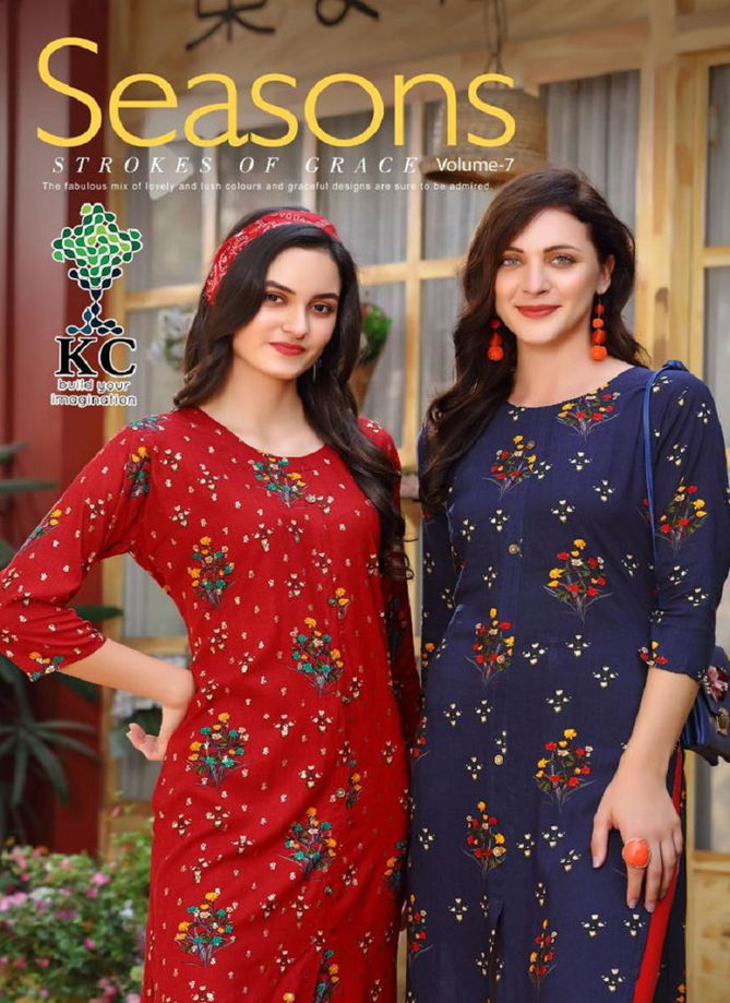 Kc Seasons 7 Latest Fancy Designer Heavy Rayon Kurti With Mask Collection